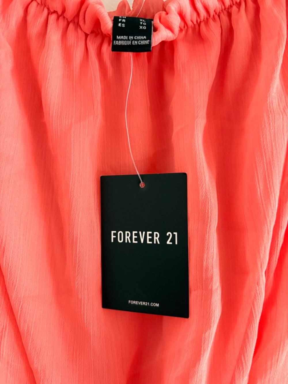 Forever 21 Coral Off Shoulder Chiffon Ruffle Mini Dress XL BNWT - Picture 3 of 5